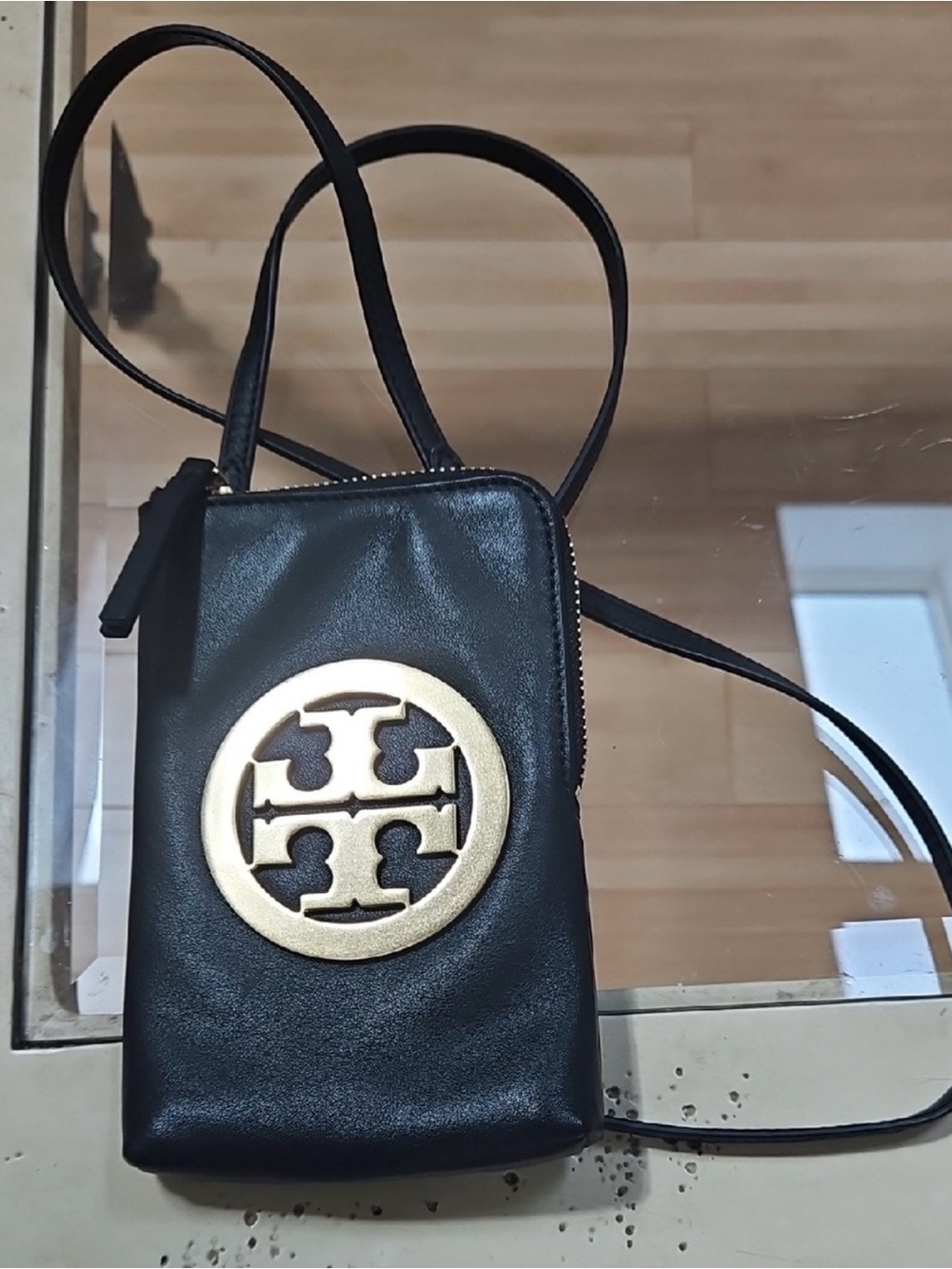 Tory Burch Black Leather Crossbody with Gold Logo Medallion EUC